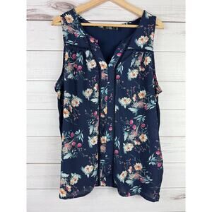 Cure Floral Sleeveless Tank Top Navy Blue Women's Size‎ 2XL